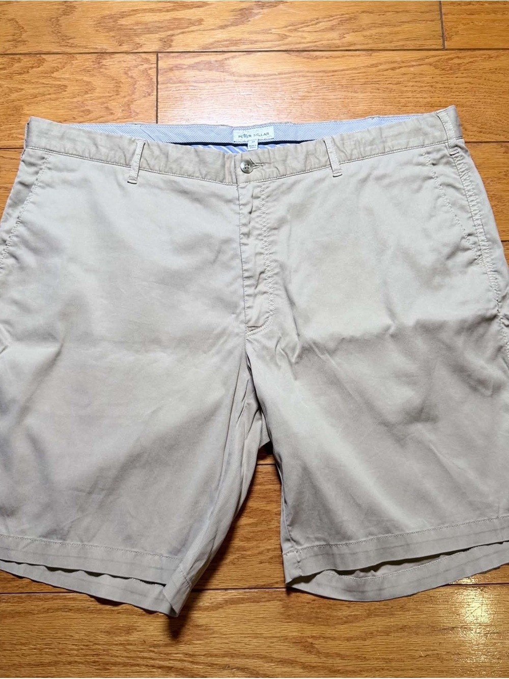 Peter Millar Men's Flat Front Khaki Cotton Shorts - Light Tan